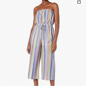 Anthropologie Moon River Rainbow Striped glitter strapless jumpsuit